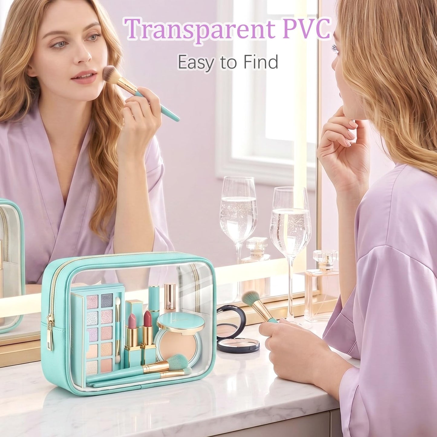 Abbylike 12 Pcs Clear Makeup Bags Bulk PU Leather Portable Travel Cosmetic Case Small Toiletry Bag with Zipper Car Console Organizer Waterproof Pouch for Women Birthday Gifts (Macaron Colors)