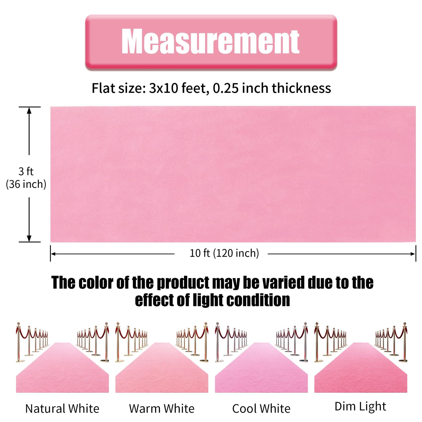 HOMBYS 450 GSM Extra Thick 3x10 ft Pink Carpet Runner for Partys & Events, Heavy-Duty Felt Aisle Runway Rug for Steps, Prom Proposal & Wedding Ceremony Decorations, Hollywood Oscars for VIP Awards