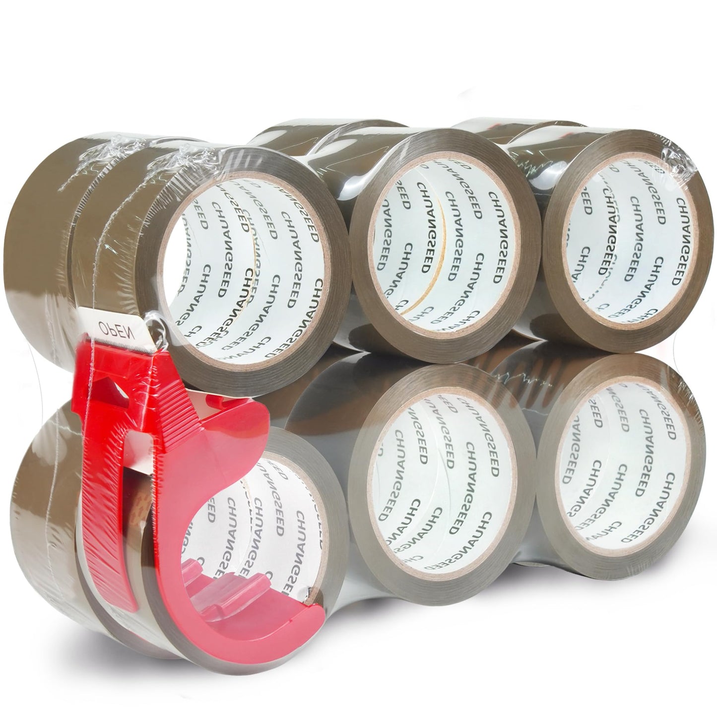12-Pack Brown Packing Tape with Dispenser, 2.4 Mil 1.88 Inch x 60 Yards,Total 720yds,12 Refills Rolls Packaging Tape for Moving, Shipping and Storage