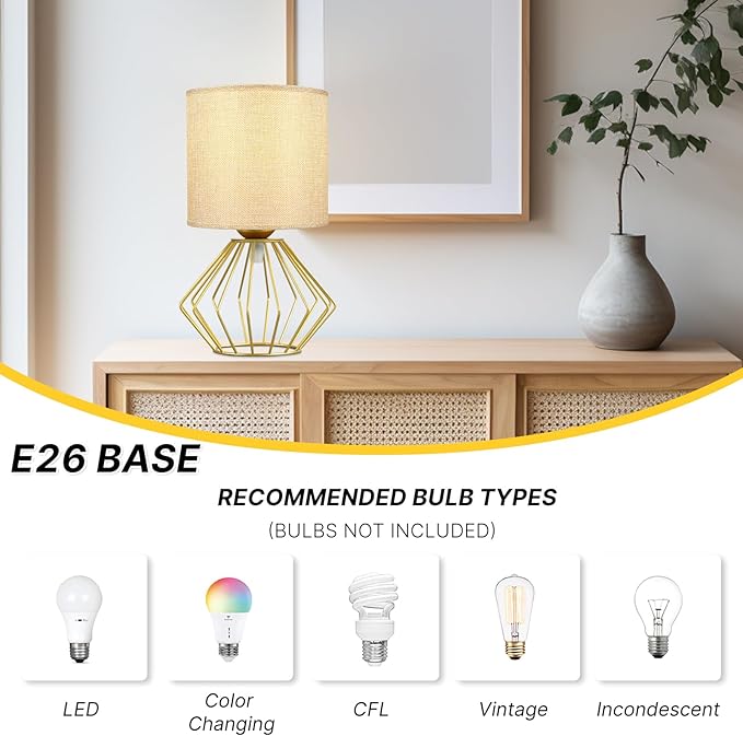 Hamilyeah Gold Table Lamps Set of 2, Modern Bedside Lamps with Fabric Shade, Simple Table Lamps for Bedroom, Living Room, Office, Desk Lamp for Night Stand
