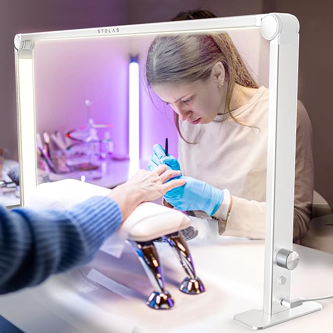 Portable Desk Lamp for Nail Tech, 3 Color Temperature, 4000-6000K Brightness Adjustable LED Nail Light for Desk