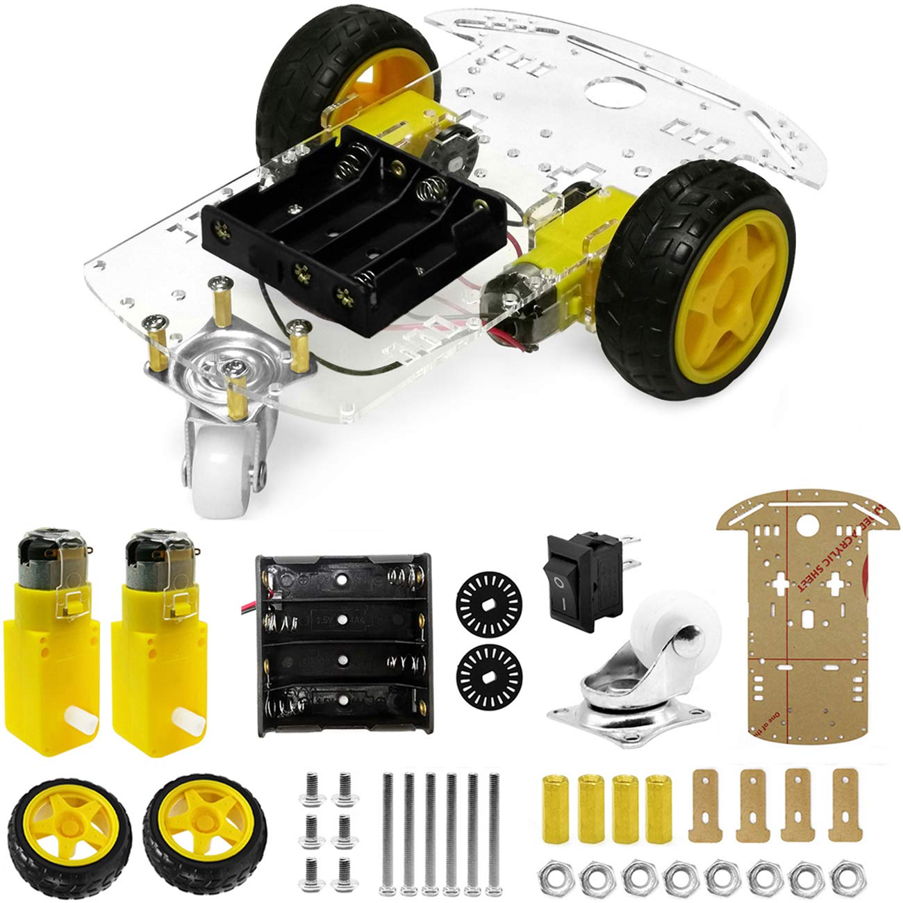 The perseids DIY Robot Smart Car Chassis Kit with Speed Encoder, 2 Wheels and and Battery Box for Adult Age 16+ (2 Wheels)