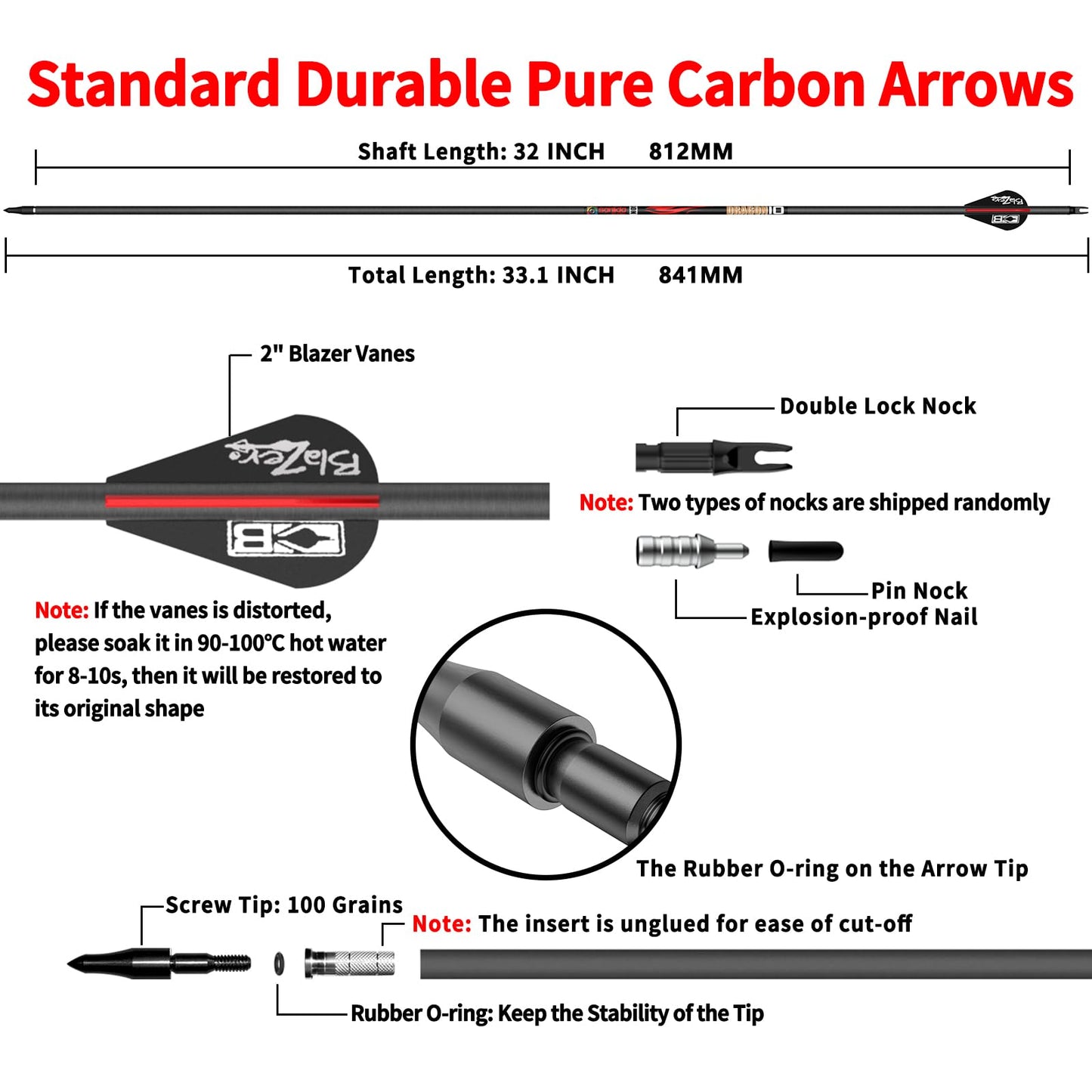 sanlida Dragon 9 12 Pack 100% Pure Carbon Hunting Arrows, 32" Arrows for Compound Bow, Olympic-Grade 10-Spine Precision, ±0.003" Straightness, 0.244" ID, 3" Vanes (470 Spine)