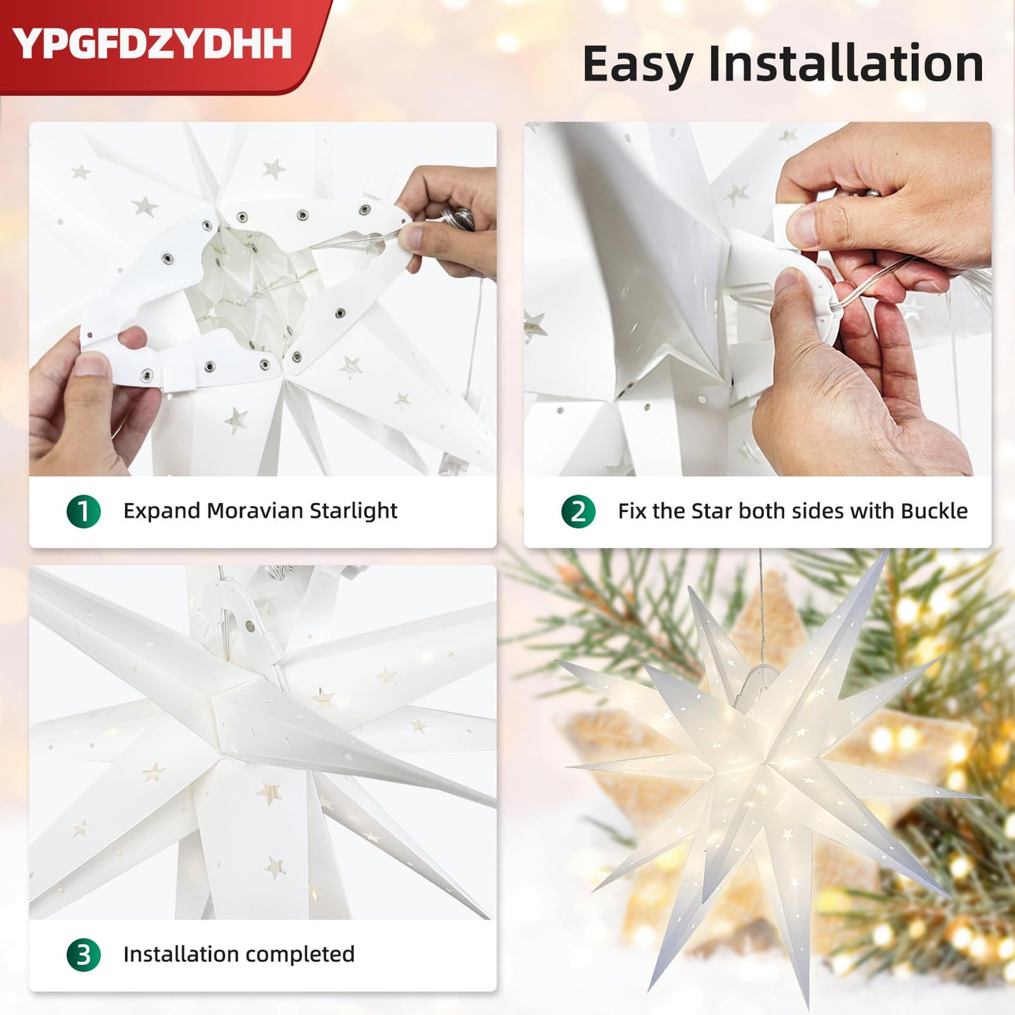 YPGFDZYDHH 5 Pack 18" Moravian Star Outdoor Light, Moravian Star Christmas Tree Topper Lighted Battery Operated, Remote Control Hanging Outdoor Star Light for Advent Courtyard, Porch-White Cutout