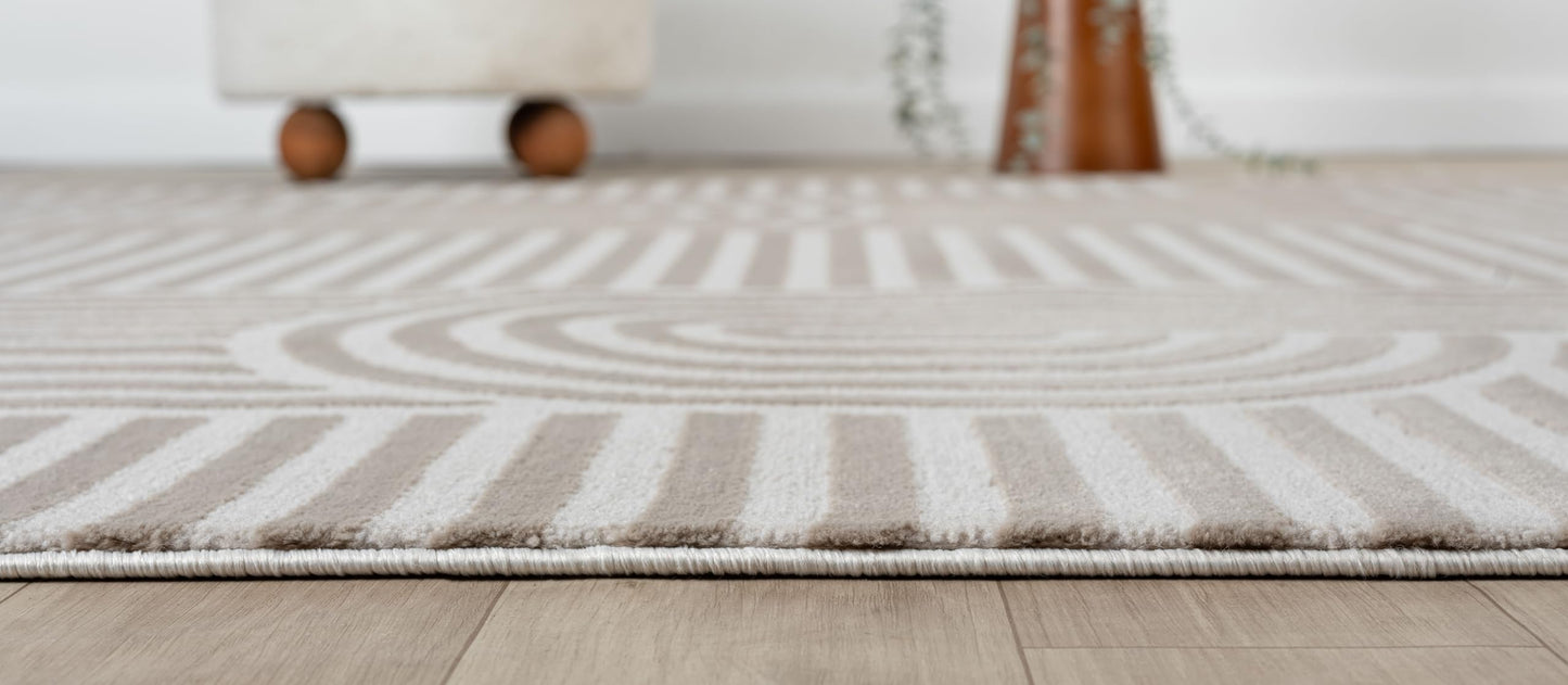 RUGGERRUGS Annabel Modern Geometric Area Rug for Living Room, 5x7 Contemporary Arched Linear Beige Neutral Rug, Stain Resistant Non-Shedding Carpet for Bedroom, Dining Room or Kitchen (5' x 7', Beige)