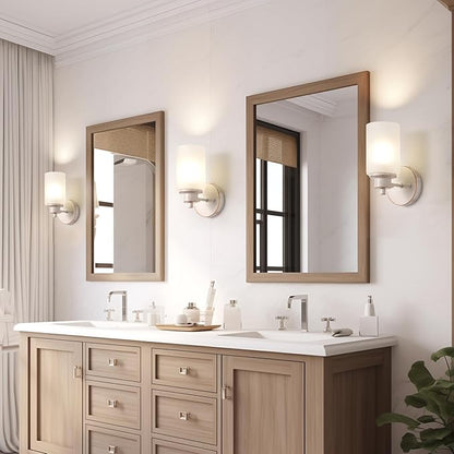 2 Pack Indoor Wall Sconces, Bath Vanity Light Fixtures Wall Mounted Lighting with White Frosted Glass Shade, White and Gold Color Bathroom Wall Lights Bedroom Porch