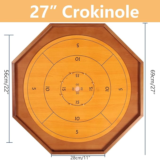 Crokinole and Checkers 27-Inch Classic Crokinole Board Game with 22 Playing Surface Canadian Heritage Tabletop Game for Two Players Dexterity Krokinole Games Great for Families and Friends