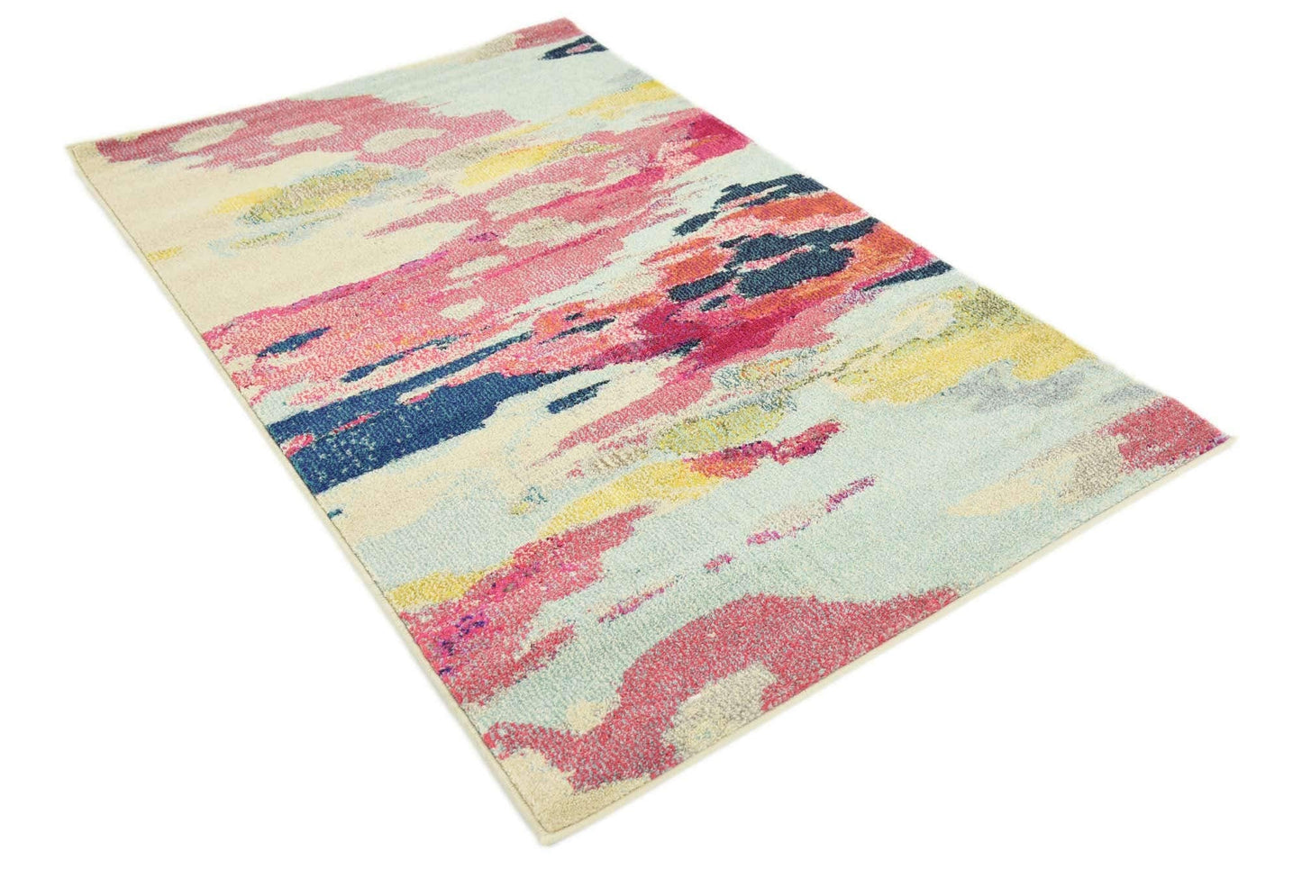 Unique Loom Estrella Collection Light Colors, Abstract, Modern, Vibrant Area Rug (3' 3 x 5' 3 Rectangular, Pink/Ivory)