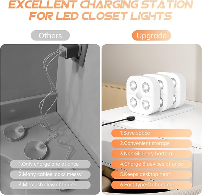 Wireless Step Light Rechargeable Puck Lights with Charging Station, RGB Motion Sensor Puck Light Under Cabinet Lighting with Remote Control, LED Closet Lights for Stair, Kitchen (3 Pcs)