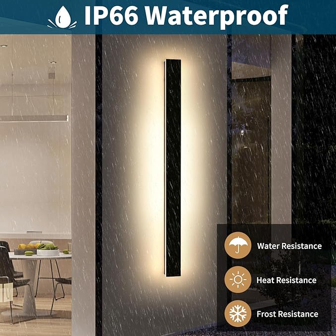 57inch Modern LED Wall Sconce, Black Outdoor Wall Light, 3000K Warm White, 50W, IP65 Waterproof, Long Linear Wall Mount Lighting, Outside Exterior Lights for Garage, Patio, Garden