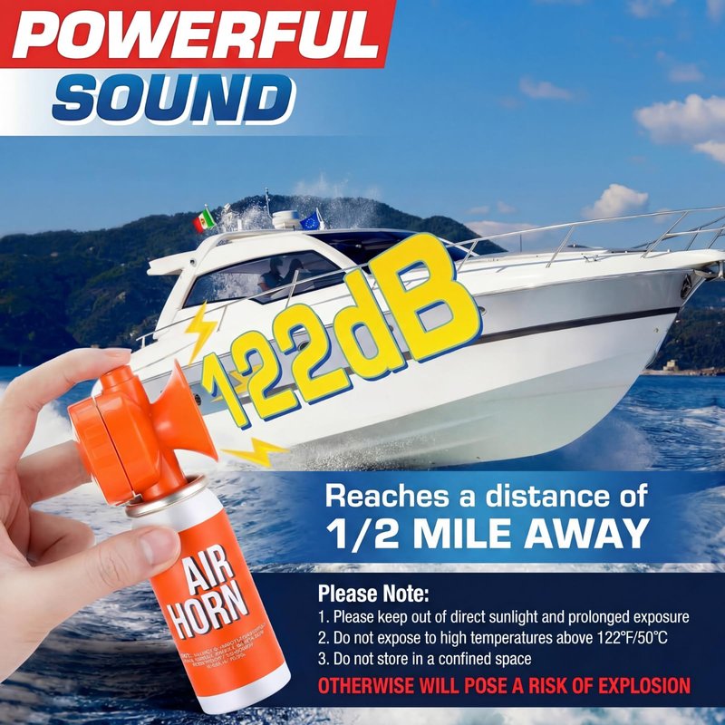 ElectricWise 1 Pack Air Horn 1.4oz, 122dB Loud Air Horns for Safety, Heard Up to 1/2 Mile Away, Small Boat Marine Horn Can, Meet US Coast Guard, Emergency Use for Marine Boating