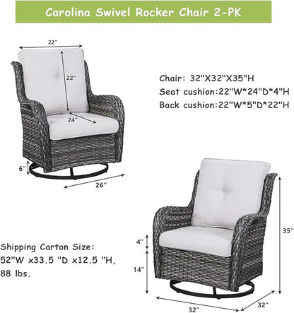 Rilyson Wicker Rocking Chair Swivel Chairs - 2 Piece Rocker Patio Chairs Set Rattan Rocking Chair for Outdoor Porch Deck Garden Backyard (Mixed Grey/Beige)