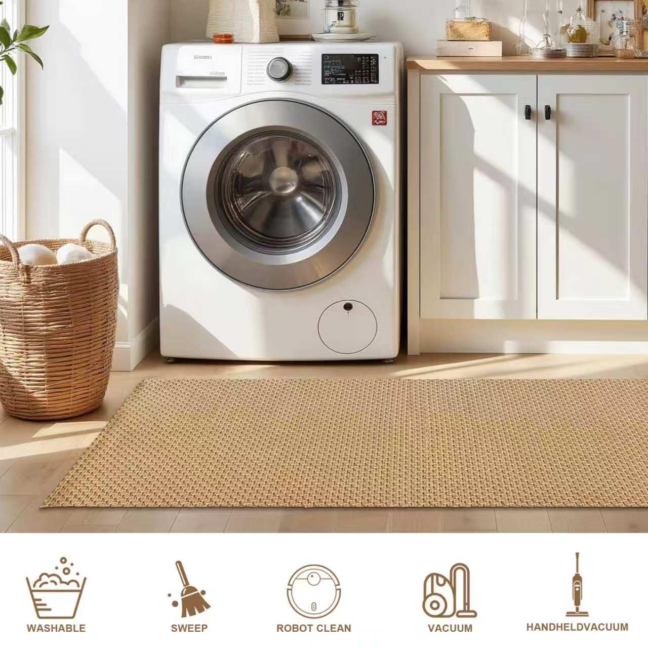 HAPACE Braided Rug Faux Jute Entryway Rug 2' x 3' Non-Slip Backing Machine Washable Natural Boho Stain-Resistant Area Rugs for Bathroom, Living Room, Doormat, Farmhouse, Laundry, Kitchen Light Brown