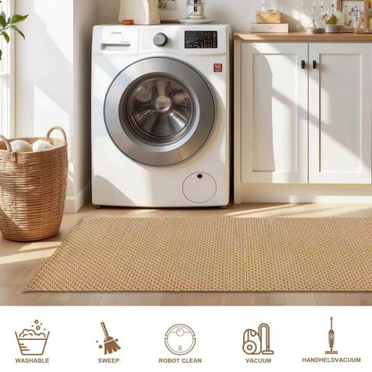 HAPACE Braided Rug Faux Jute Entryway Rug 2' x 3' Non-Slip Backing Machine Washable Natural Boho Stain-Resistant Area Rugs for Bathroom, Living Room, Doormat, Farmhouse, Laundry, Kitchen Light Brown