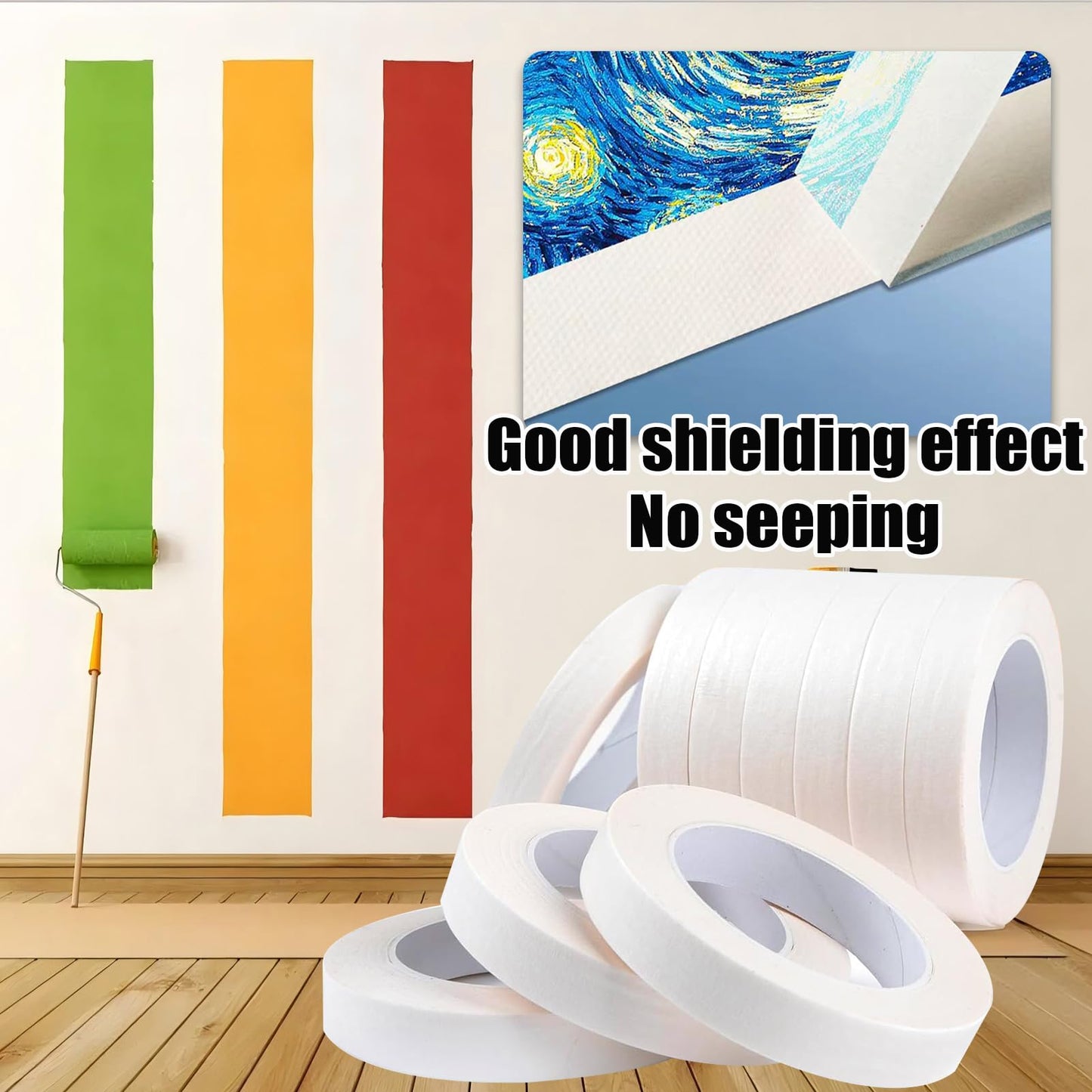 Volkach Masking Tape, 20 Packs White Masking Tape, 0.75 Inch X 55 Yards X 20 Rolls, 1100 Yards in Total. for General Purpose Use, Painting, Crafting, School Stationery, Arts, Home Use etc.