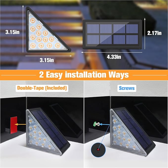VOLISUN Solar Step Lights for Outside, Solar Stair Lights Outdoor Waterproof IP67, LED Outdoor Step Light, 80 Lumen, Deck Light for Outside Step, Front Porch and Patio(Black,12 Pack)