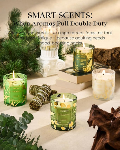 M&SENSE Eucalyptus Candles,Vegan Soy,8.1oz 42-Hour Slow Burning Time, Scented Candles for Relaxing Calming, Fall Winter Thanksgiving Christmas Housewarming Gifts for Women & Men