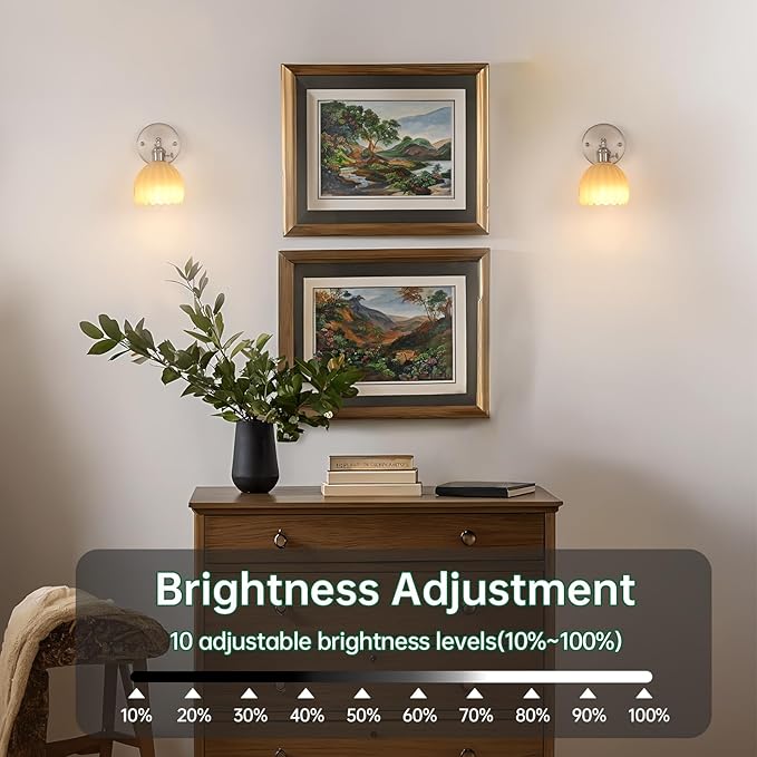 Vintage 5000 mAh Battery Operated Wall Sconce with Cream Tulip Glass Lampshade Rechargeable Battery Powered Wall Light with Remote Control for Bedroom Doorway, Set of 2