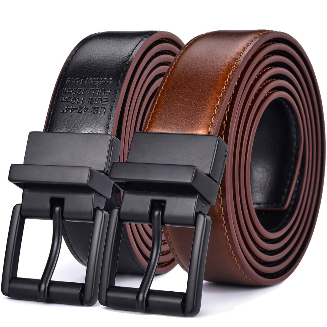 Beltox Men’s Belts Dress Casual Reversible Leather 1.1” w Roller Buckle Rotated(Black/Brown w Black Buckle, 28-30)