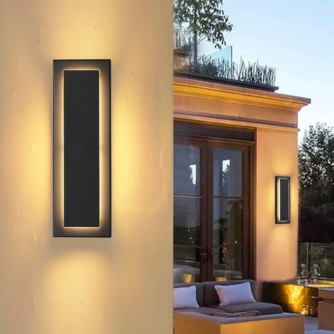 4 Packs Modern Exterior Lighting Fixtures, Black LED Outdoor Porch Wall Light, 16 in Long Outside Lights for House, Front Door, Patio, Waterproof Outdoor Sconce Lights, 3000K Warm White 12W