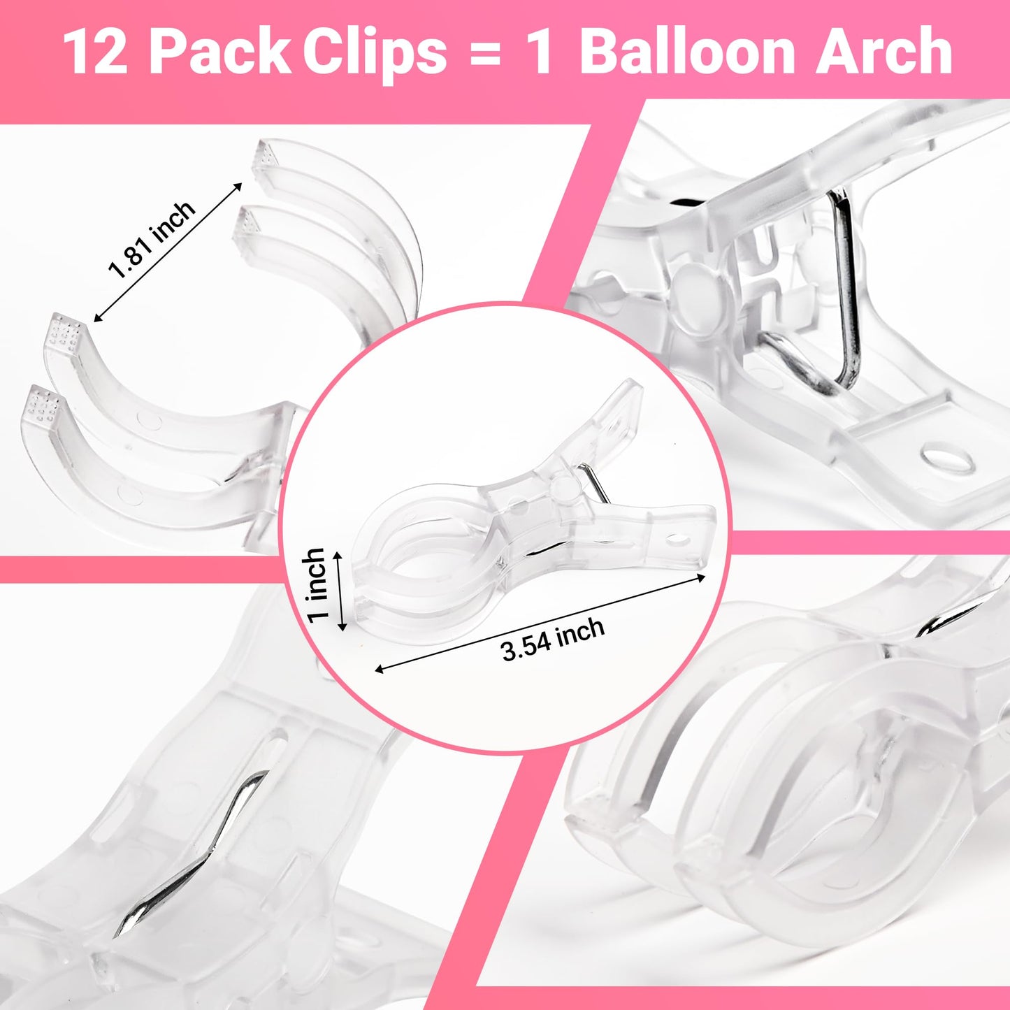 12 Pack Balloon Arch Clips - 3.5 Inch Clear Clips for Backdrop Stand - Transparent Spring Clamps for Balloon Arch - Strong Garland Hanging Clamps- Photography Accessories for Party, Wedding, Birthday