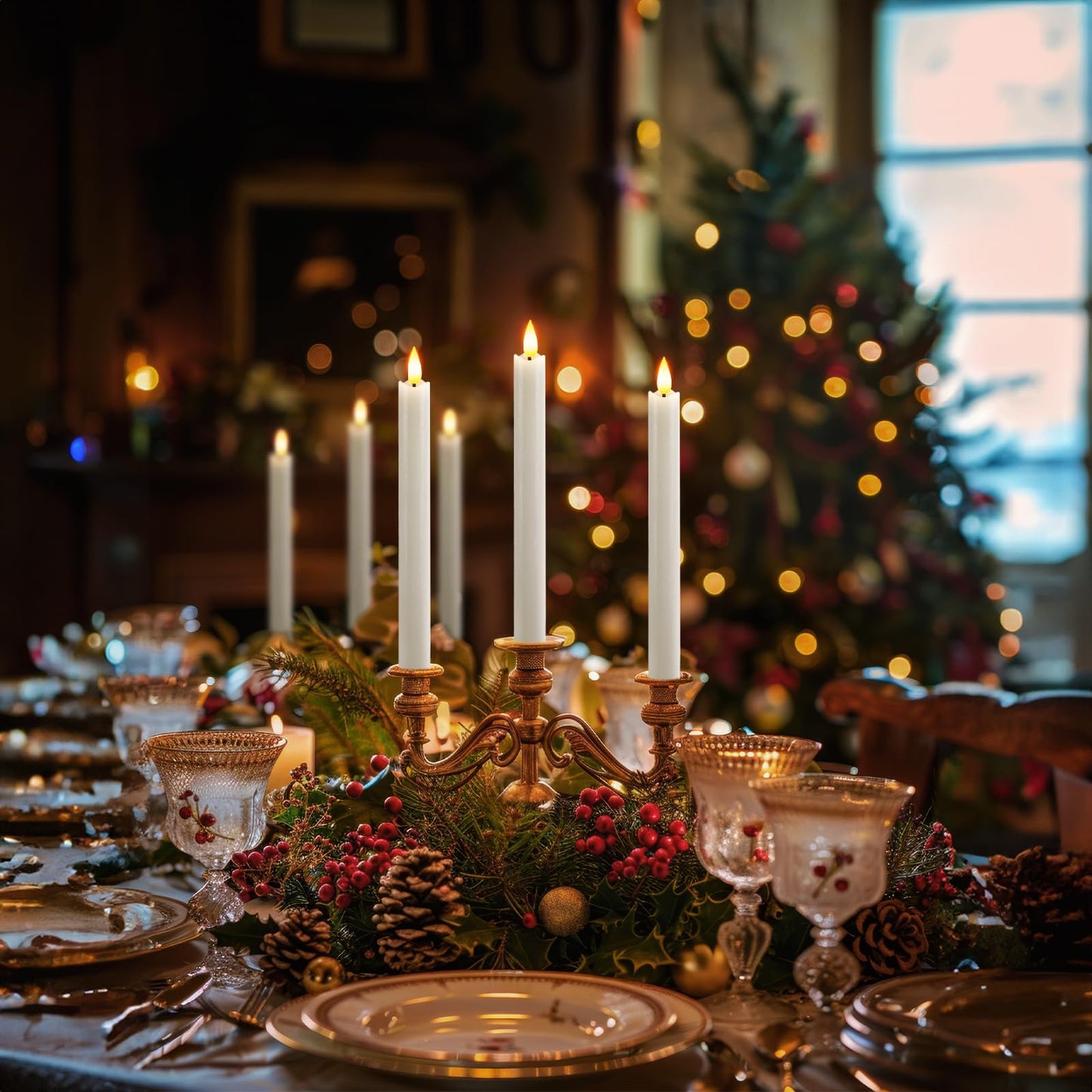 Homemory Rechargeable Flameless Taper Candles, Real Waxy LED Candlesticks Flickering, Battery Operated Candles with Remote Timer, 9.6 Inches for Home Wedding Christmas Decor, 6 Pcs, White