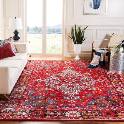 SAFAVIEH Vintage Hamadan Collection Area Rug - 5'3" x 7'6", Red & Multi, Oriental Traditional Persian Design, Non-Shedding & Easy Care, Ideal for High Traffic Areas in Living Room, Bedroom (VTH222A)