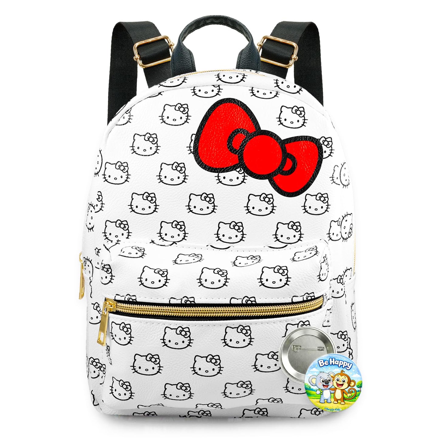 Hello Kitty Backpack Purse for Women Set - 10" Backpack with Front Pocket for Teens Plus Button | Hello Kitty Mini Backpack Bundle