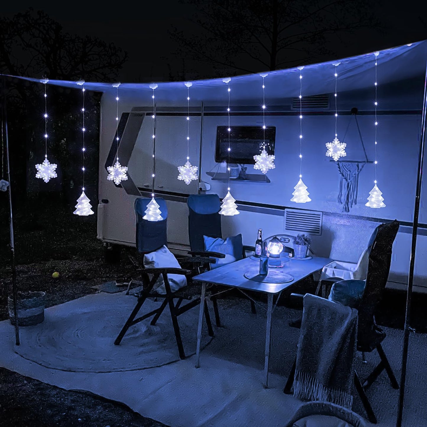 BLOOMWIN Christmas Window Lights Indoor - 2M 160 LED Christmas Window Decorations, Snowflake Curtain Hanging Fairy String Icicle Lights for Xmas Noel Bedroom Holiday Home Outdoor, Cold White USB
