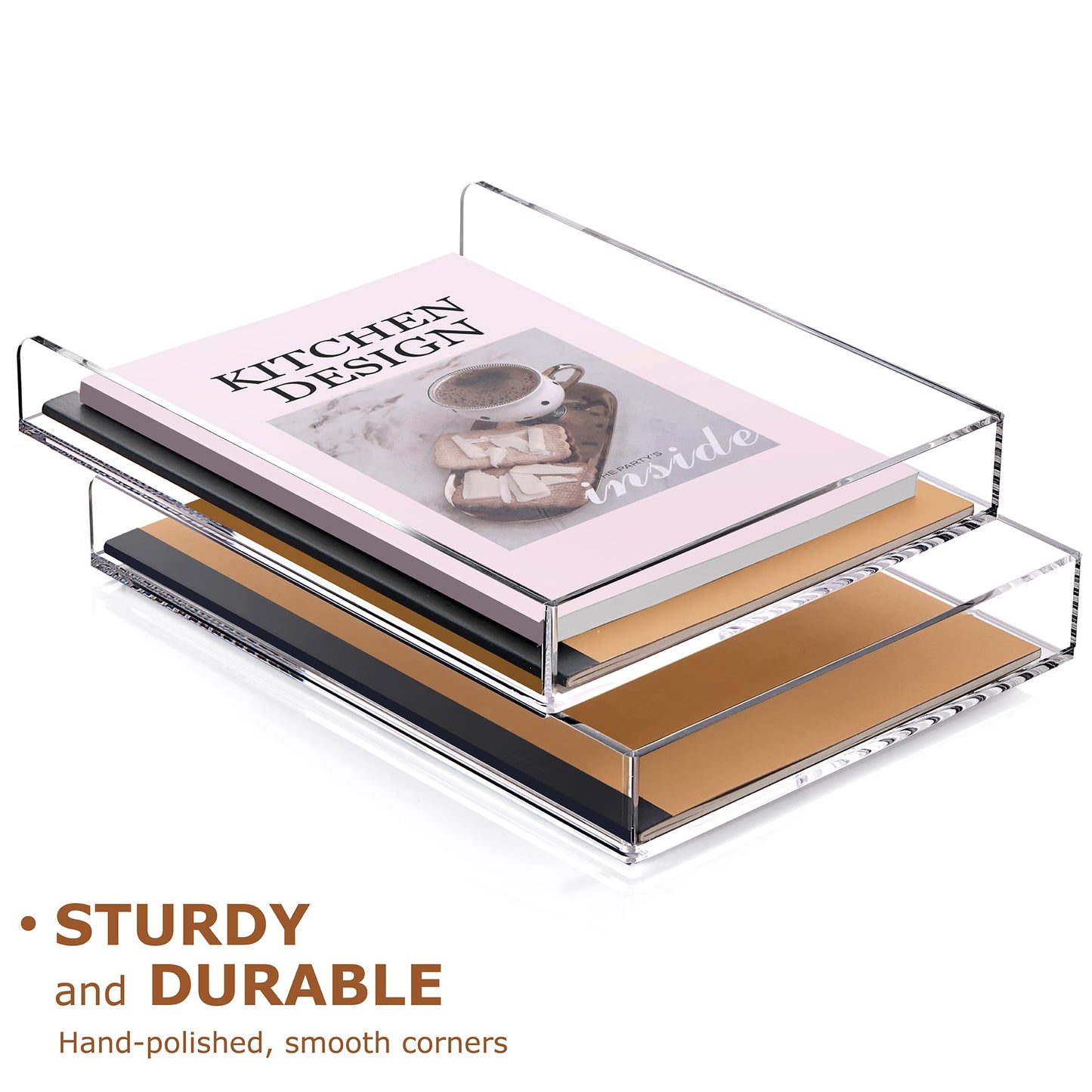 SANRUI 4 Tier Stackable Paper Letter Tray, Acrylic Vertical File Tray A4 Desk Organizer and Accessories Sorter Trays, Clear Workspace Office Supplies Organizers,12inx9.25inx6.6in