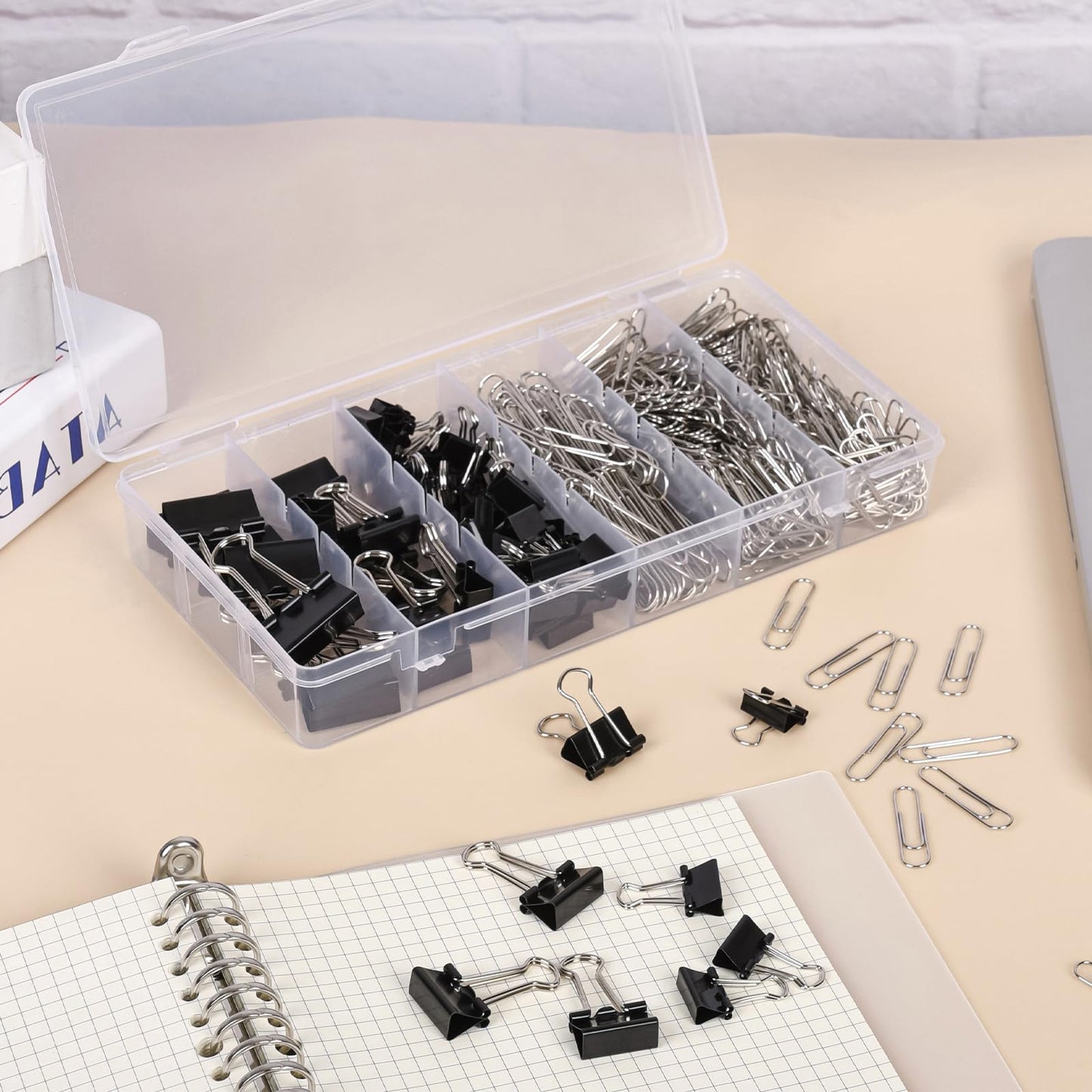 500PCS Paper Clips and Binder Clips Assorted Sizes,3 Sizes in One Pack, Large, Medium, Small,Silver PaperClips & Black Binder Clips for Home, School, Office Supplies