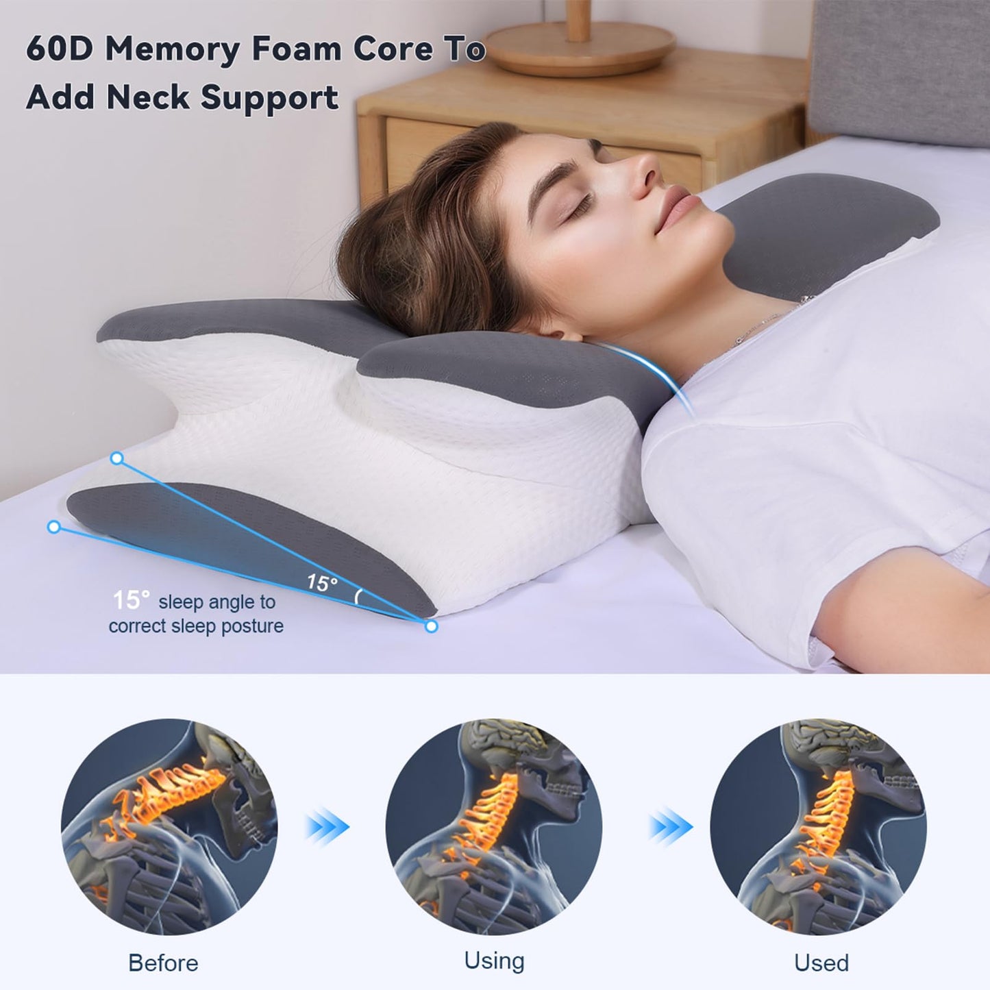 Cervical Cooling Ergonomic Pillow, Adjustable Ergonomic Memory Foam Pillow, Cervical Support & Relieves Neck and Shoulder Pain, Orthopedic Pillow for All Sleep Positions