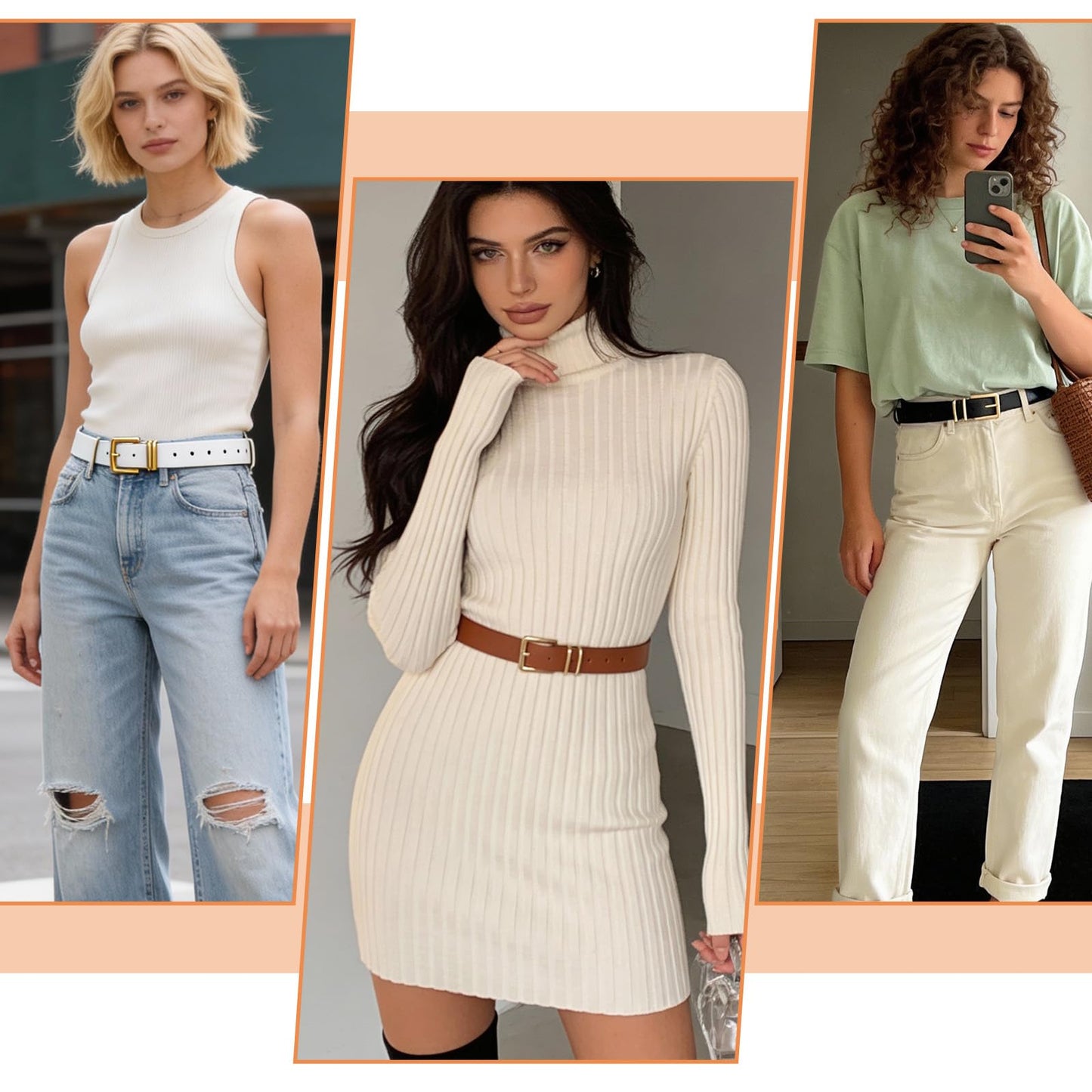 Ckhoid 8 Pcs Womens Leather Belts for Jeans Pants Dresses Fashion Skinny Waist Belts for Women with Gold Buckle (4 Colors)