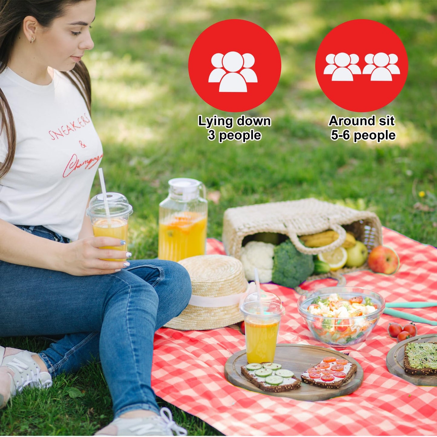 HunnmingRe 6 Pcs Disposable Outdoor Picnic Blankets 71''x71'' Thicken Foldable Waterproof Picnic Mats Bulk Gingham Oil Proof Camping Blankets with 4 Ground Spikes Beach Travel(Red and White)