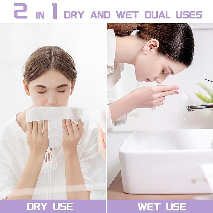 Disposable Face Towel 200 Count, Soft Cotton Face Towels, Dry Wipes Facial