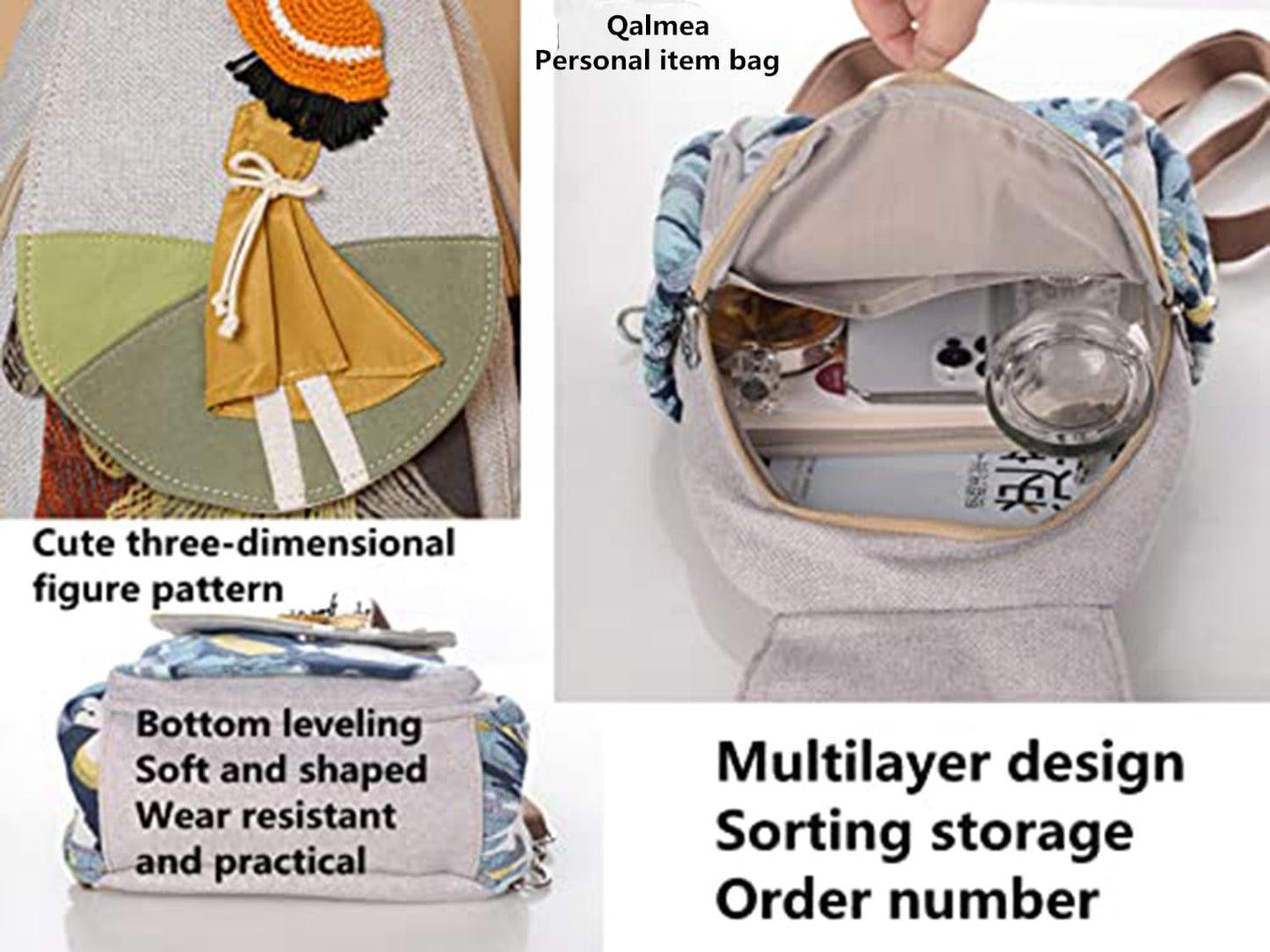 Qalmea Casual Mini Daypack for Girls Small Backpack for Women，Girl's Convertible Sling Bag Handmade Canvas Bags（Floral Patterns）