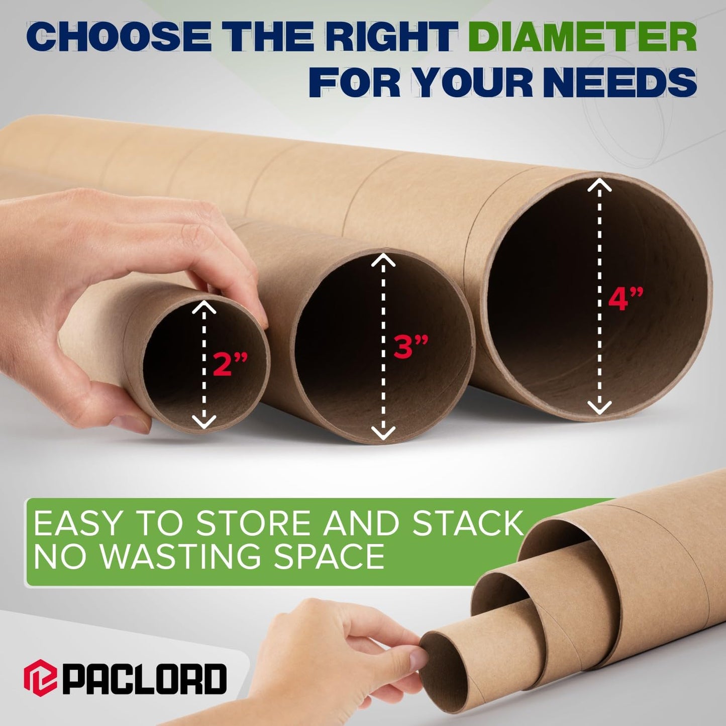 3" x 24" Reinforced Kraft Paper Mailing Tube, Pack of 2 Tubes with 4 Caps – Secure USPS Approved Poster Tube – Made in USA Cardboard Tube for Shipping and Storing Posters, Prints, Artwork