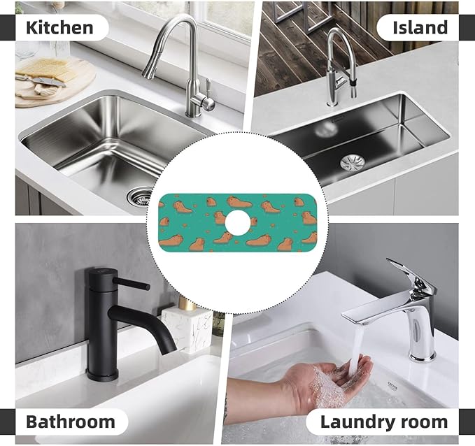 Cute Capybara Play Eat Food Kitchen Sink Splash Guard Faucet Mat Super