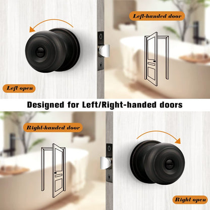 Probrico Privacy Door Knob with Lock, Interior Door Knob for Bathroom Bedroom, Oil Rubbed Bronze, Ball Knob Style, 1 Pack