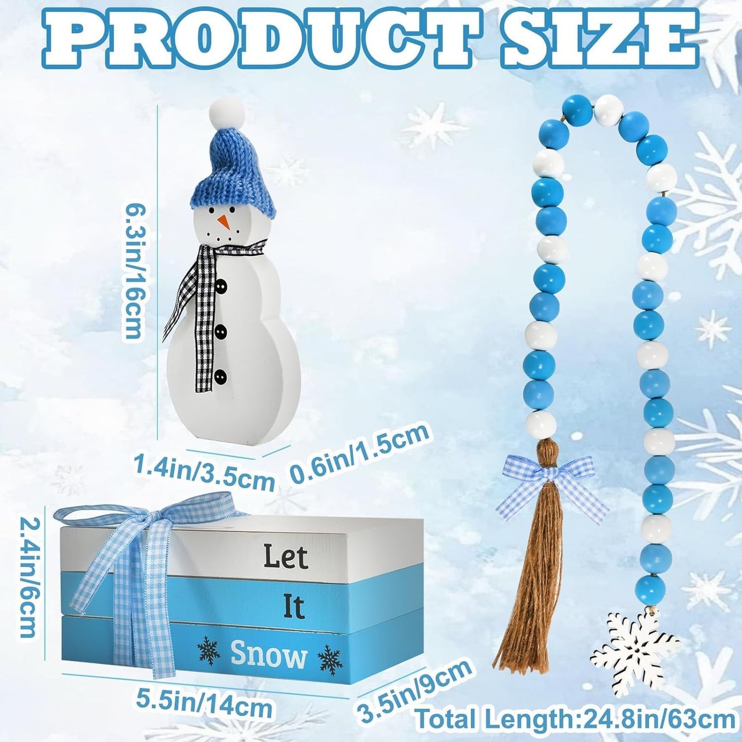 Winter Decorations 5 PCS Table Centerpiece Snowman Decor, Cute Tabletop Winter Decor for Tiered Tray Shelf Mantel Fireplace Coffee Bar Office Desk, New Year Decorations Faux Book Snowman Bead Garland