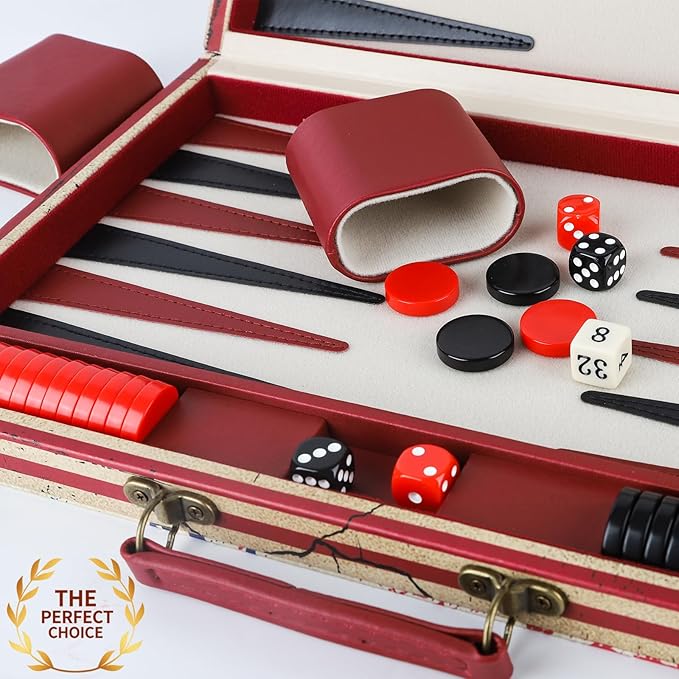 15 Inches Backgammon Sets for Adults Leather Travel Backgammon Set with American Flag Design Classic Board Game for Friends Party or Family Game Night