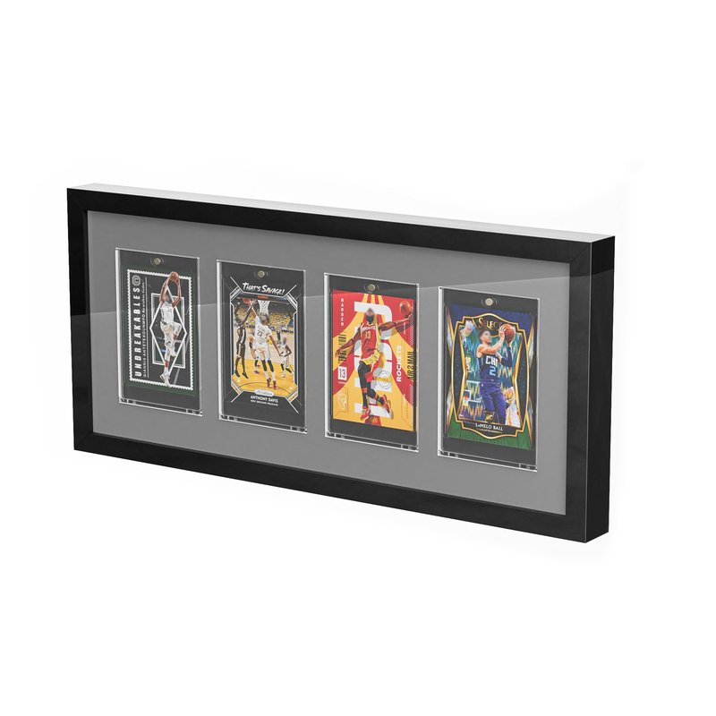 Neetbu 4 Grids Lockable Wall Mount Display Case for Baseball/Sports Cards Collectibles UV Protected Dustproof Frame with Clear Acrylic Design, Ideal for Hockey Trading Cards (Black)