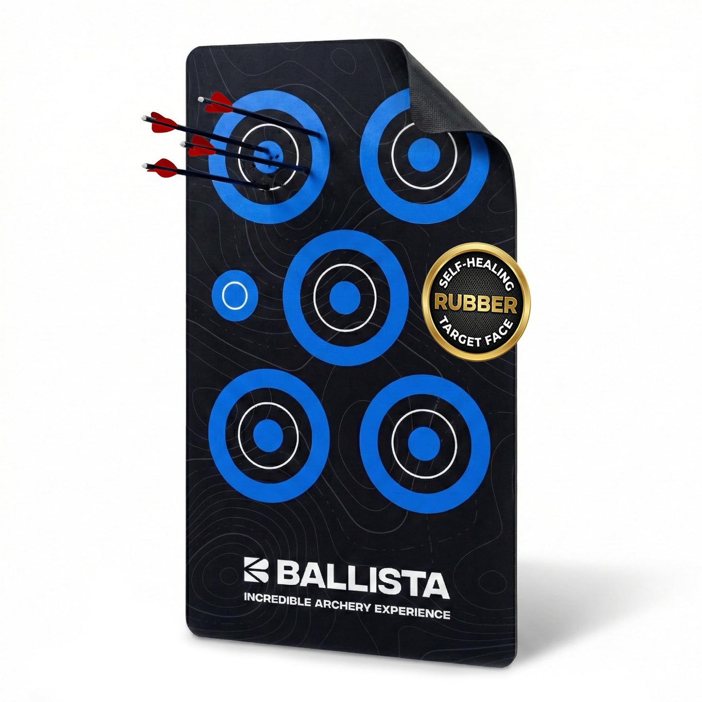 BALLISTA Reusable Self-Healing Rubber Archery Target Face – 13.8" x 23.6" Roll-Up Practice Target Sheet with Bright Bullseyes, Water-Resistant, Portable for Bow and Crossbow Shooting