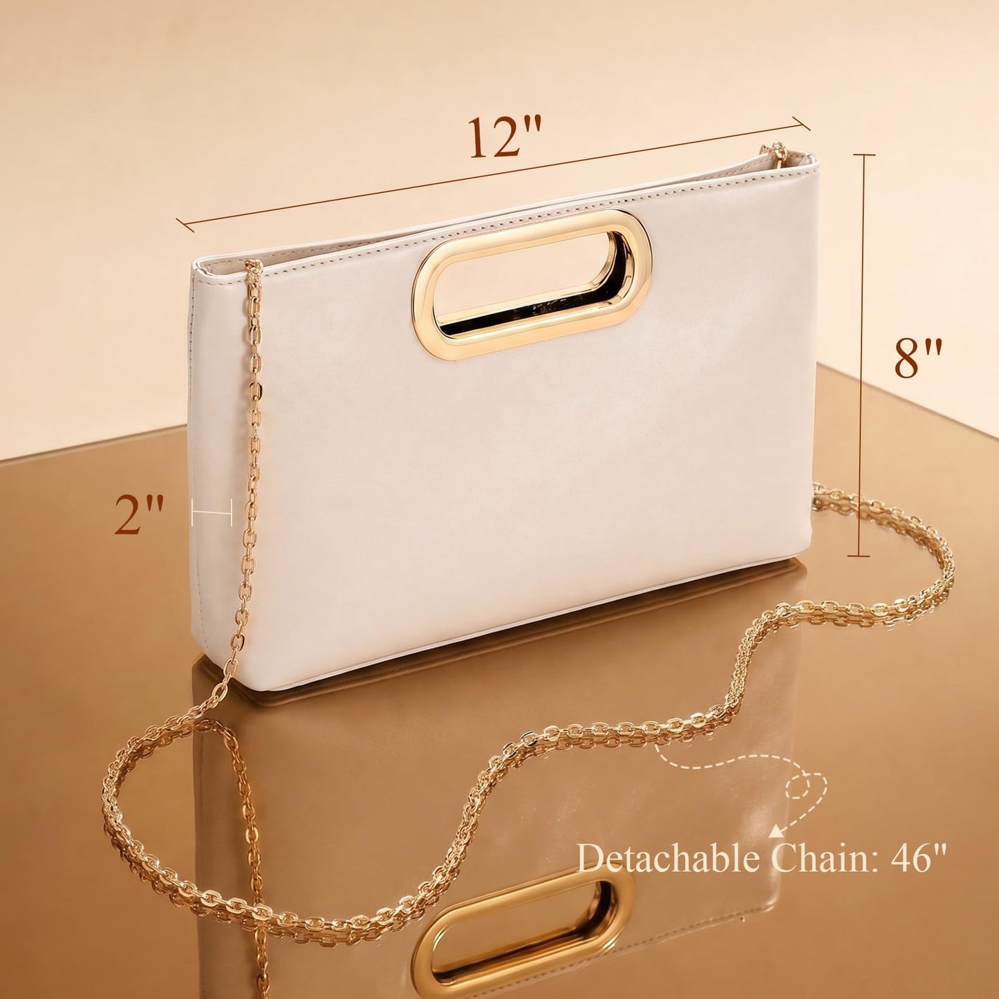 XquiziFit Clutch Purse for Women Evening Clutch Handbag for Wedding Party Formal Evening Bag with Detachable Chain Nude Clutch PU Leather