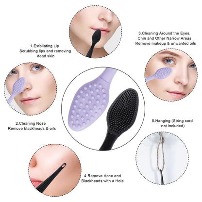 Silicone Facial Cleansing Brush 3 Pack, Beomeen 4 in 1 Handheld Face Scrubber for Deep Gentle Exfoliating, Double-Ended Face Wash Scrub Brush for Face Skincare and Massage (Green)
