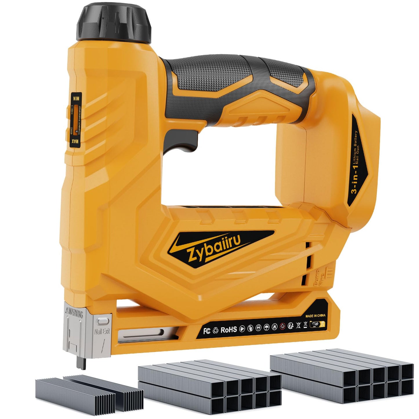 Zybaiiru 3-In-1 Cordless Nail Gun - Compatible with DEWALT 20V Battery - 18 GA Electric Brad Nailer with 1000 x 18GA Nails & 1000 x T50 Staples & 1000 x 1014J Staples for Wood & Home DIY (No Battery)