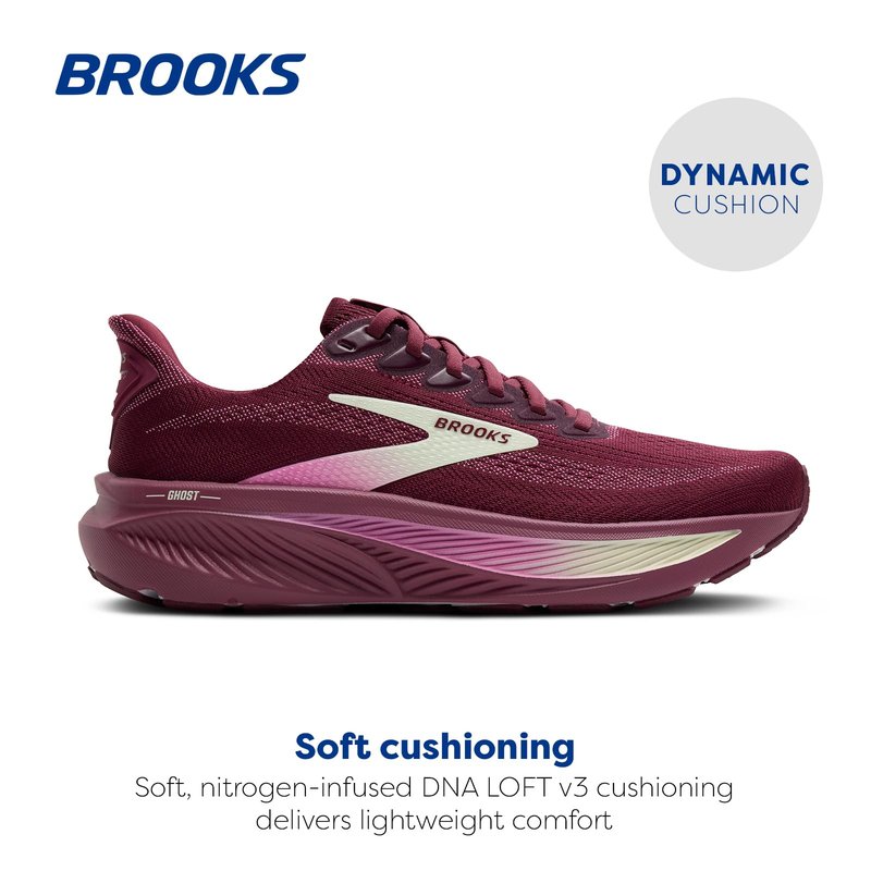 Brooks Women’s Ghost 17 Neutral Running Shoe - Burgundy/Pink/Green - 6 Medium