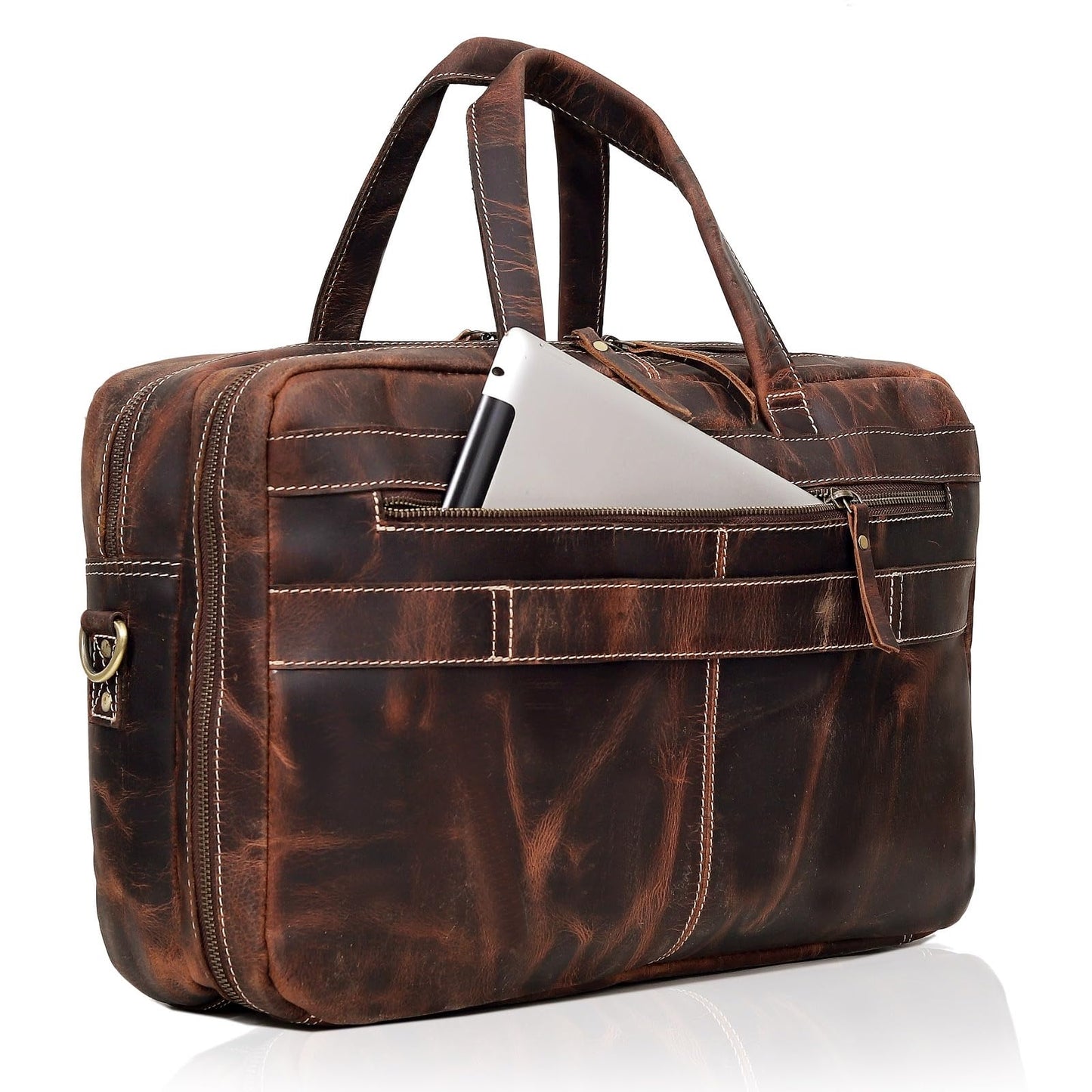 Full Grain italian Leather Briefcase for Men Top Choice Gifts Handcrafted Laptop Bag with Multiple Compartments (Brown, 16 inch)