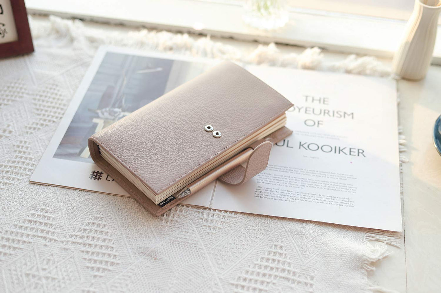 Moterm Companion Traveler's Notebook Cover - Upgraded Design with Back Pocket (Standard Size, Pebble-Taupe)
