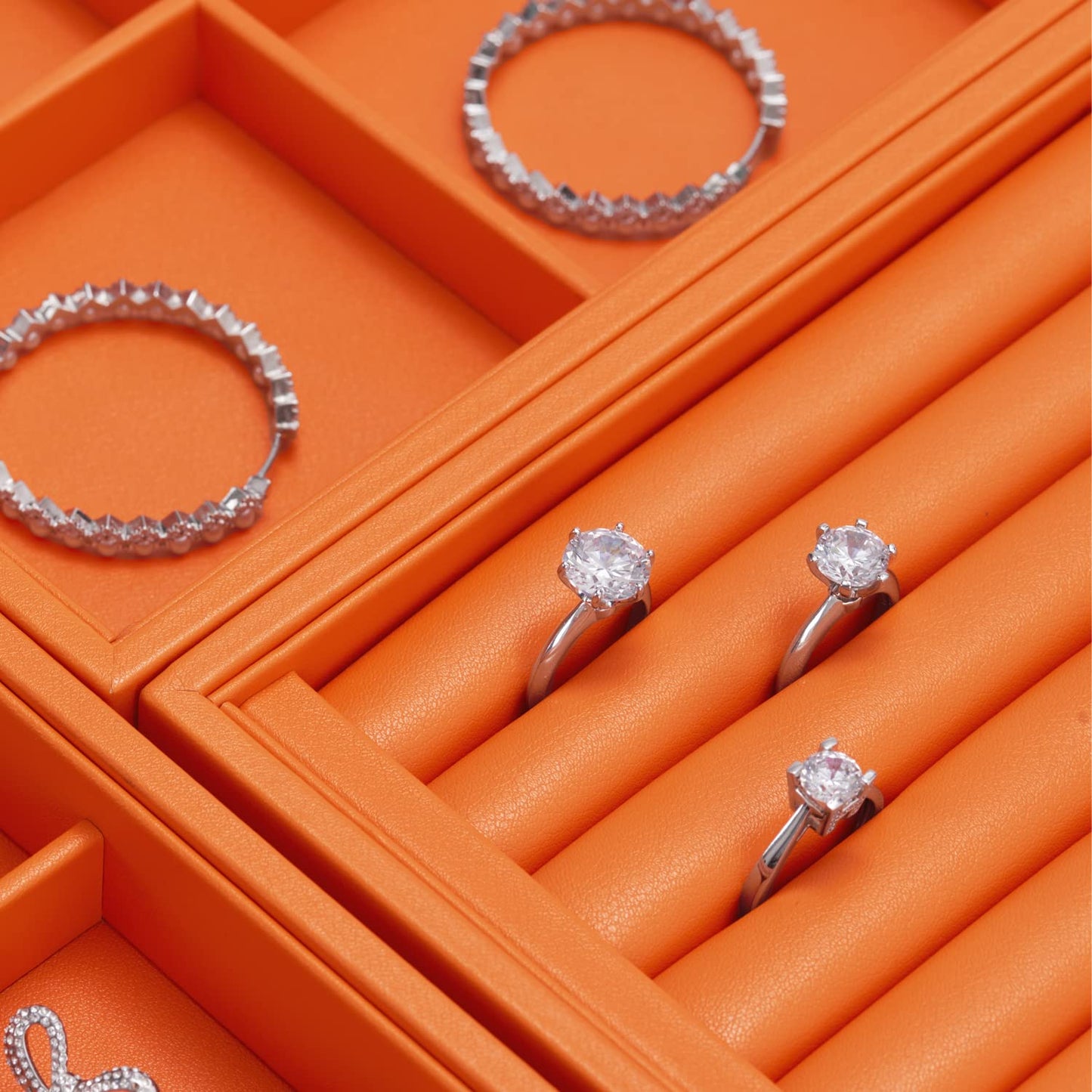 Oirlv Luxury Orange Leather Jewelry Tray Stackable Flat Jewelry Drawer Organizer Earrings Rings Bracelets Storage